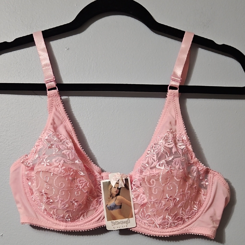 Sheer Elegance Pink Lace Underwire Bra 85E/38E